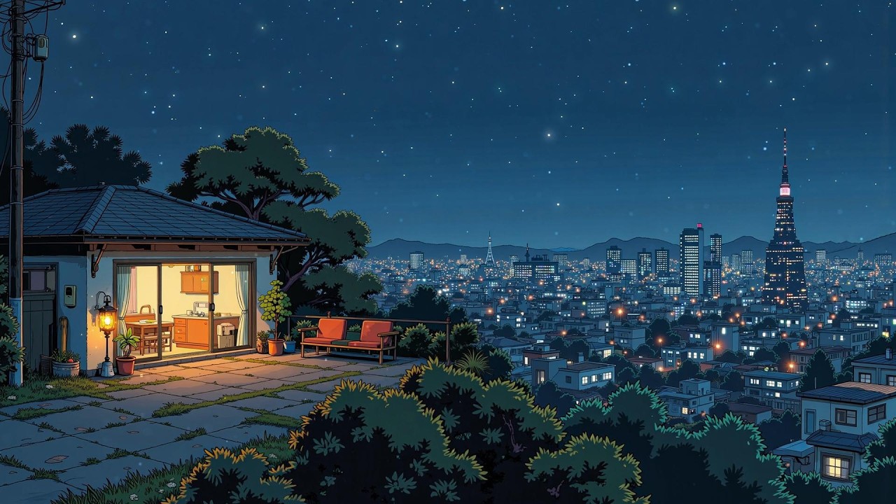 Cozy Hilltop House Night 🌙 Lofi for Sleep, Relax & Late Night Focus