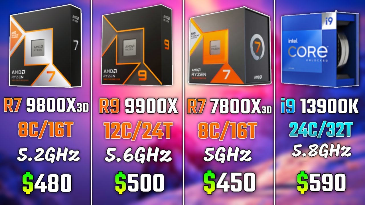 RYZEN 7 9800X3D vs RYZEN 9900X vs RYZEN 7800X3D vs i9-13900K | Test in 6 Games