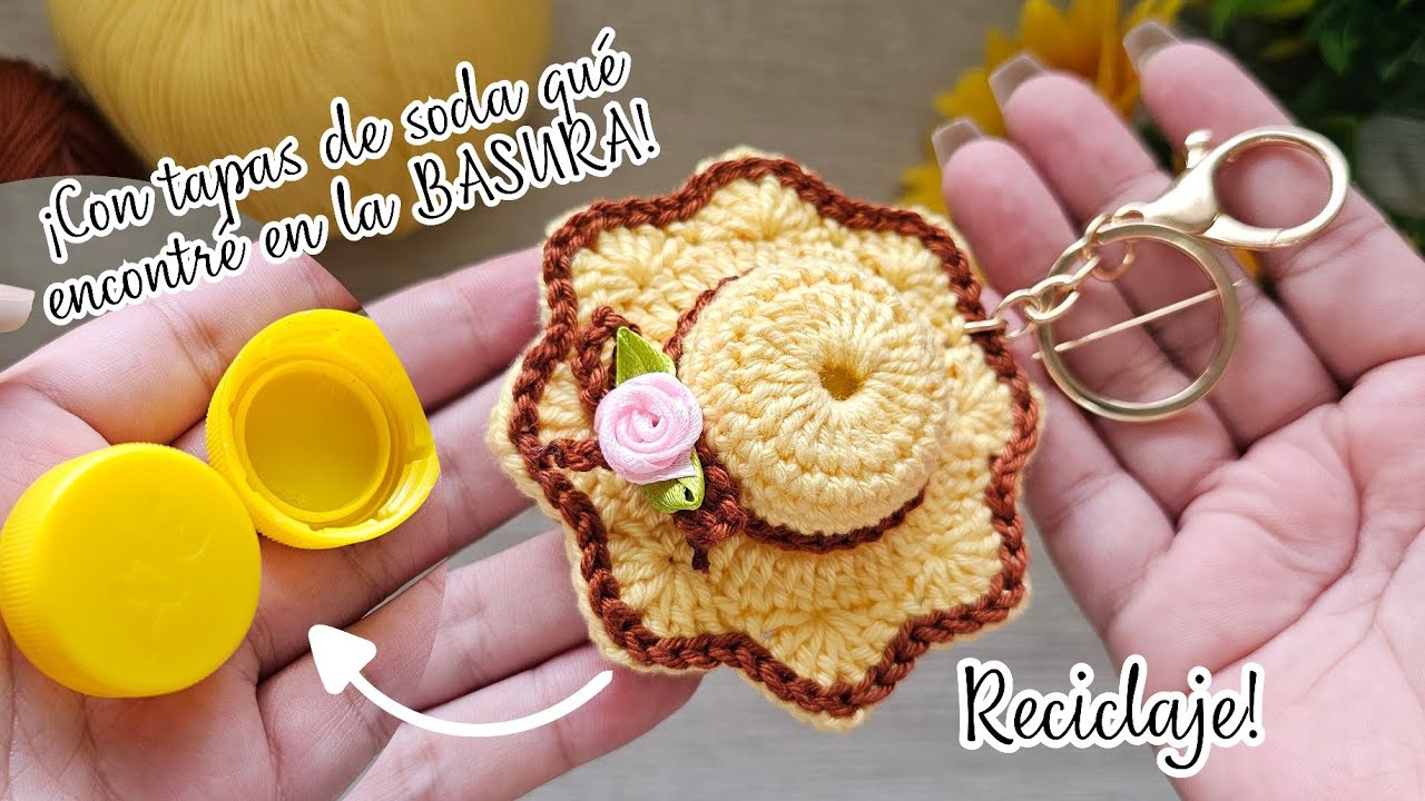 😍 PATRÓN 3D¡ Lo hice con TAPAS DE SODA qué encontré en la basura ♻️ Ganchillo Fácil y rápido