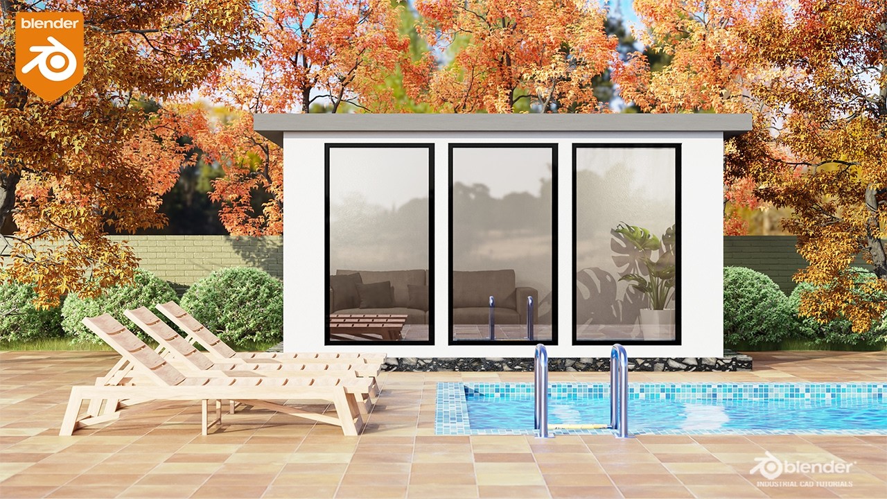 3D Pool Backyard Lounge - Exterior Visualization || Blender || Cycles || 3D ArchViz