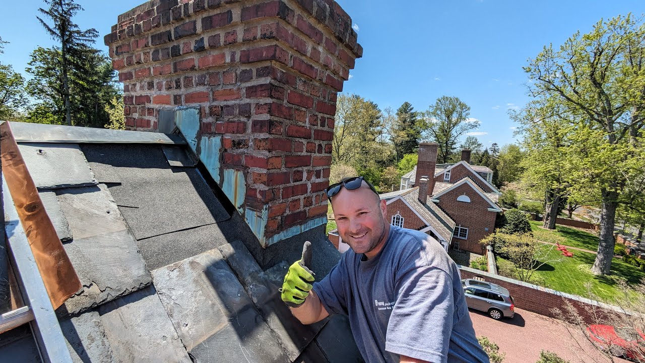 Leak Repair on Slate Roof Chimney Flashing