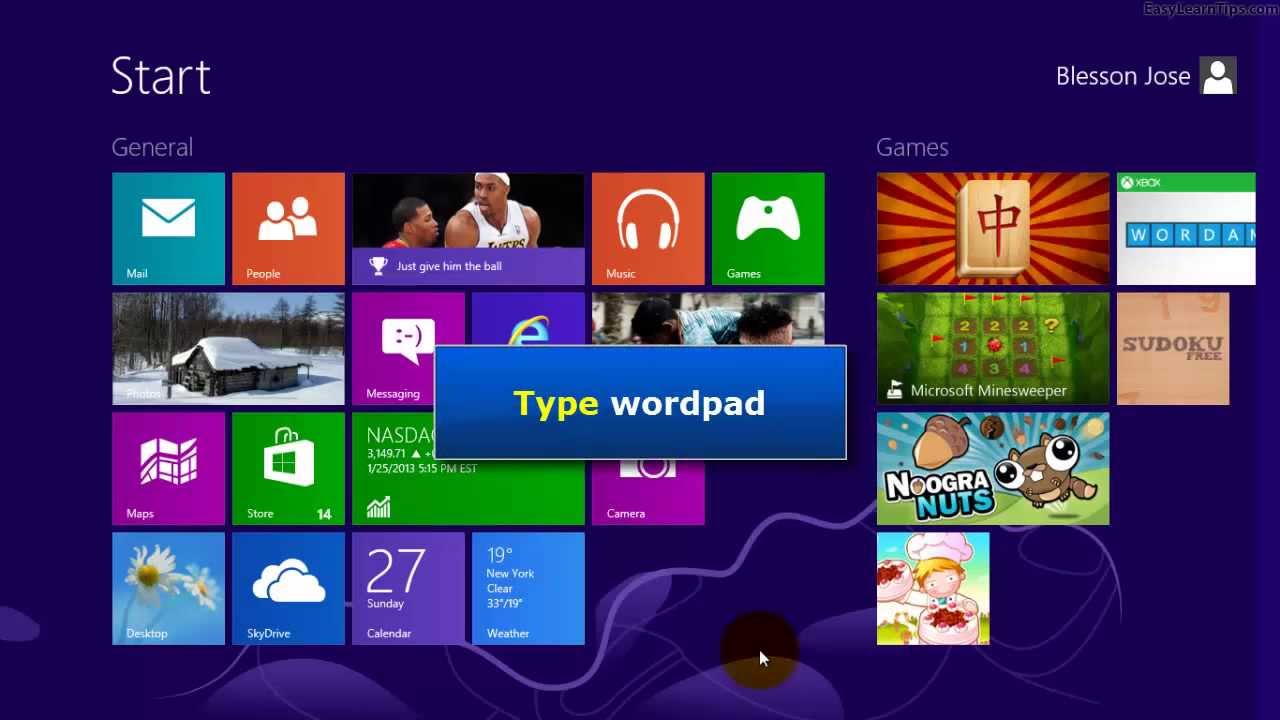 Windows 8 - Create desktop shortcut for wordpad