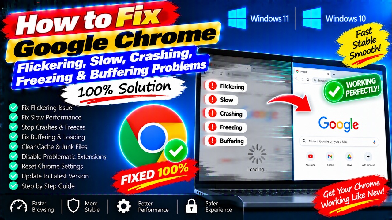 How to Fix Google Chrome Flickering, Slow, Crashing, Freezing & Buffering Problems 100% Solution