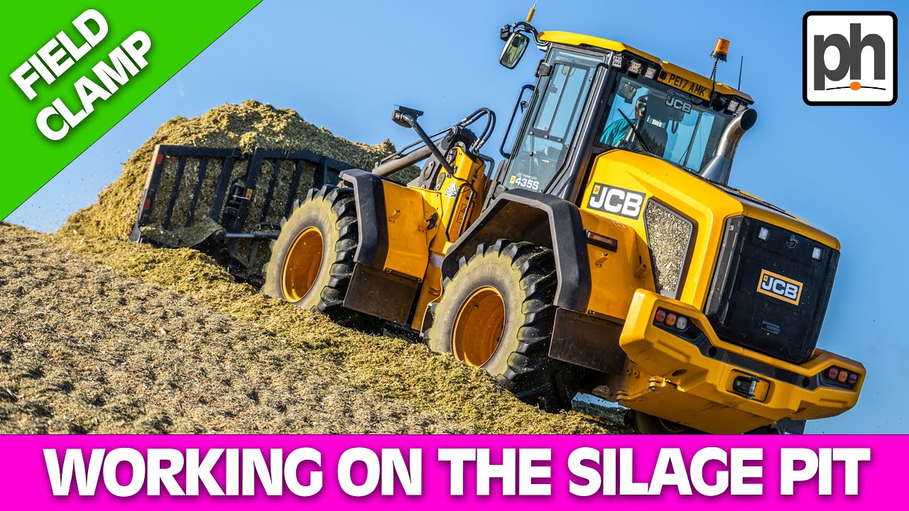JCB Loader with Silage Rake on a Maize Silage Field Clamp #JCBLoader
