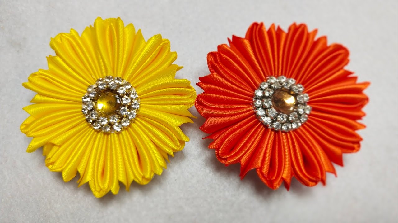 174) DIY How to Make Kanzashi flower || Cara membuat bros kanzashi || Ribbon Work