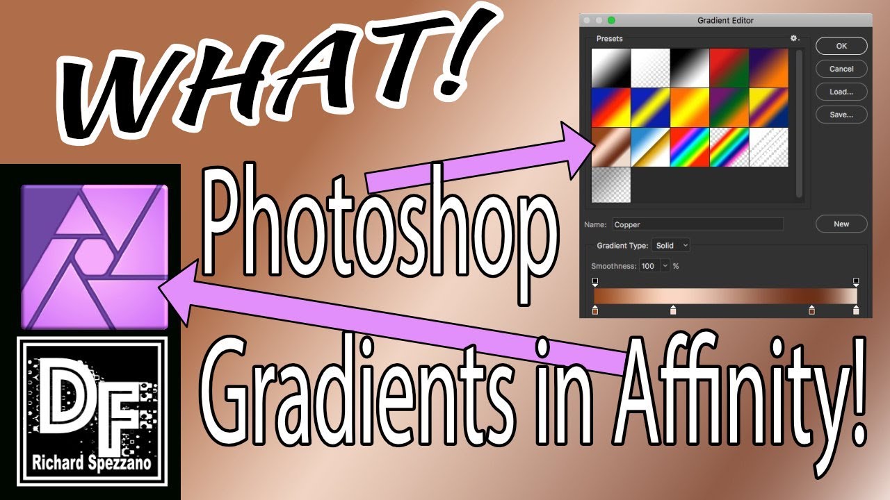 Photoshop gradient presets into Affinity Photo tutorial