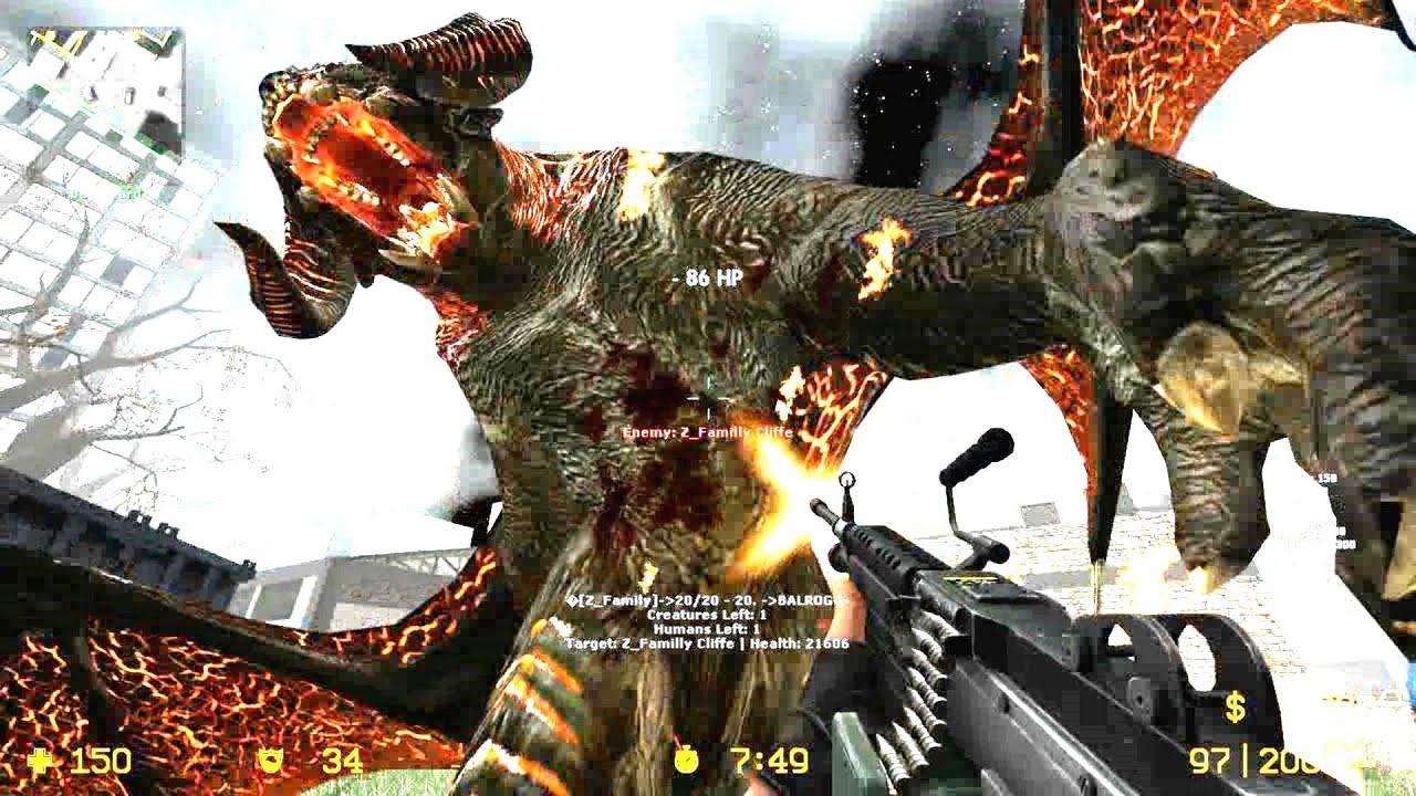 Counter Strike Source - Zombie Riot Mod Balrog Zombie Boss fight Online Gameplay on Lost Temple map