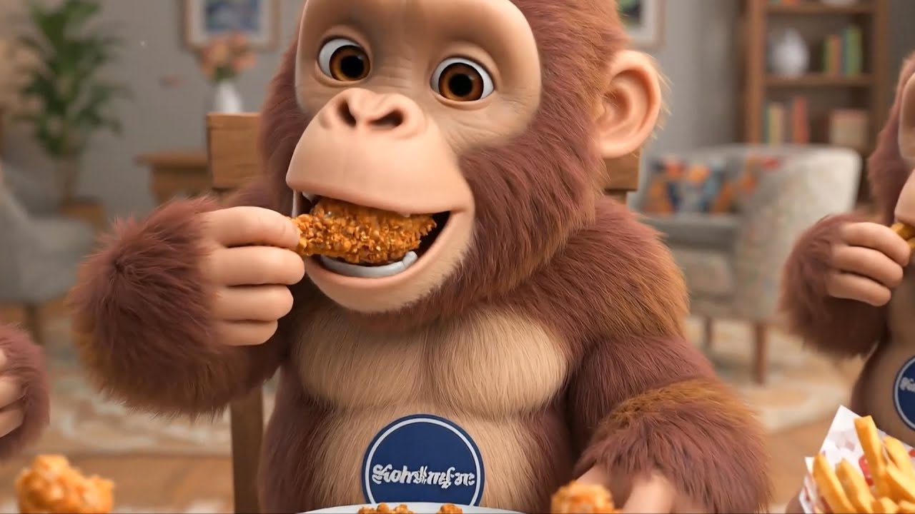 Baby Kong Cooks KFC Fried Chicken | Cute Monkey Cooking Video with Friends