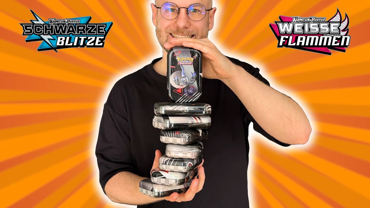 Pokémon Weisse Flammen & Schwarze Blitze MINI TIN (DISPLAY?) Opening - 8 Mini Tins = 16 Booster