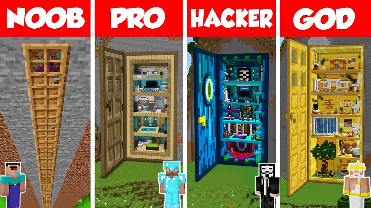 Minecraft NOOB vs PRO vs HACKER vs GOD: GIANT DOOR HOUSE BUILD CHALLENGE - Animation