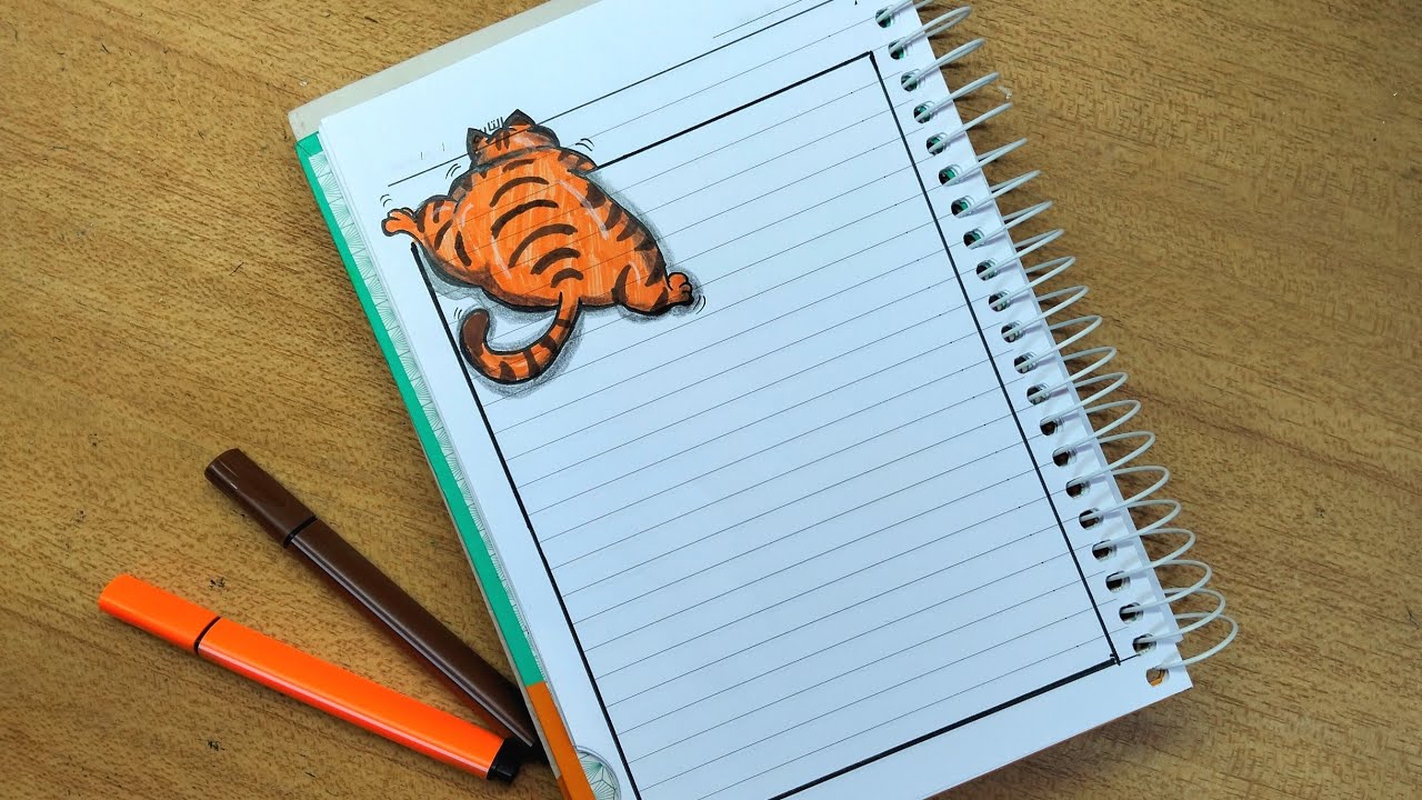 تزيين الدفاتر المدرسية من الداخل على شكل قطة كيوت رسم سهل🐈 notebook border design cute cat 😺