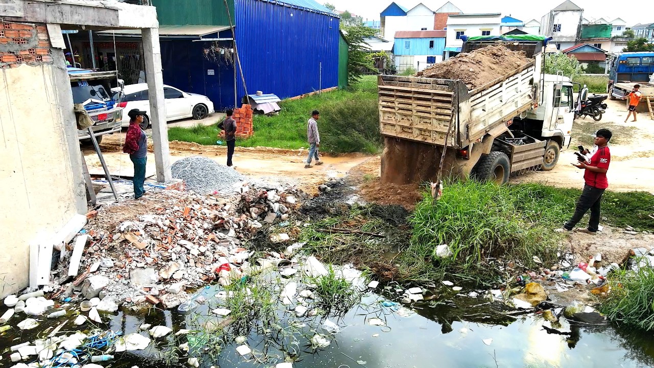 Completed a new project to fill the flooded area with soil and waste in sewage by machinery