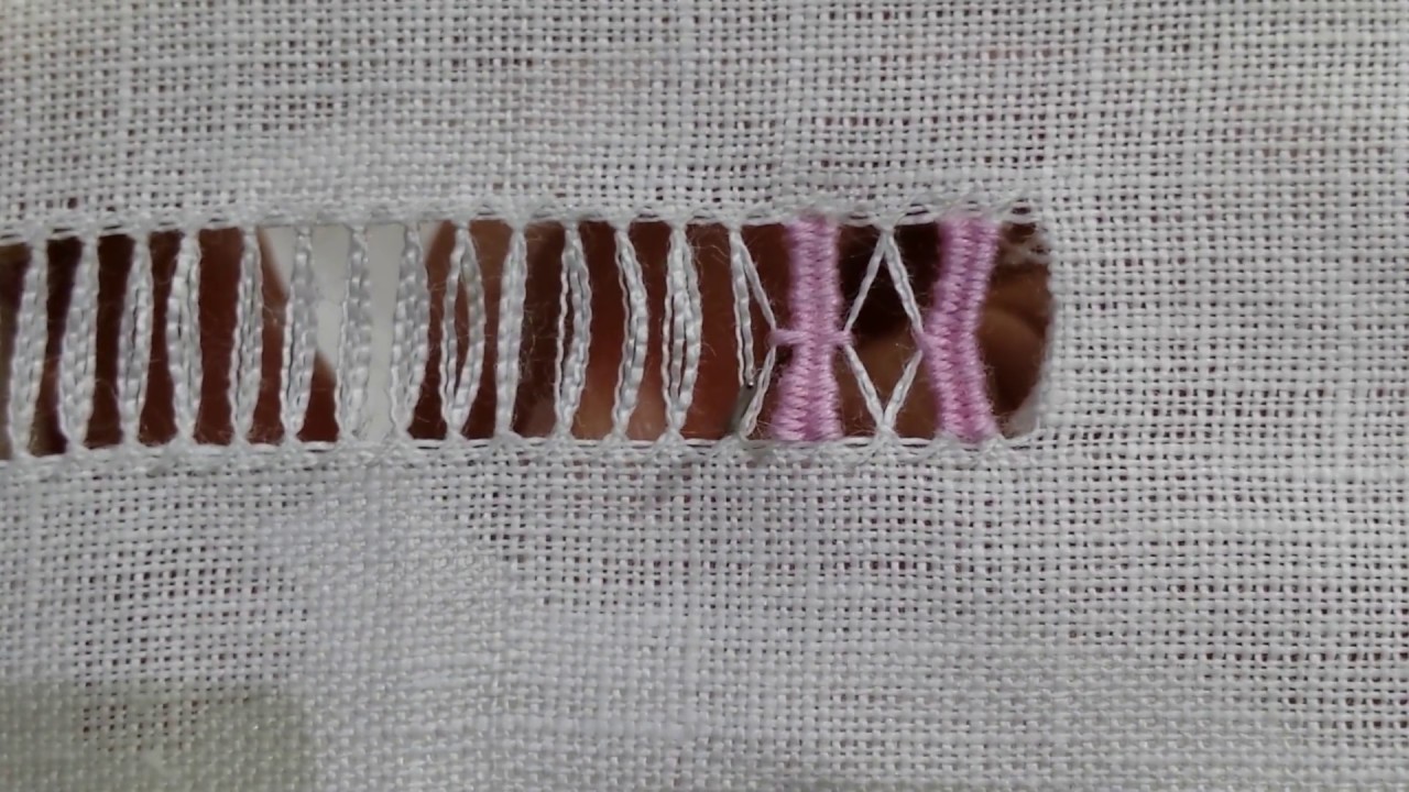 Sfilatura con rombi e colonnine a punto rammendo - Tutorial ricamo a mano