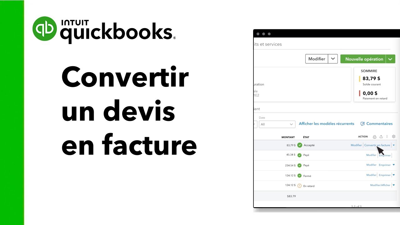 Comment convertir un devis en facture dans QuickBooks en ligne