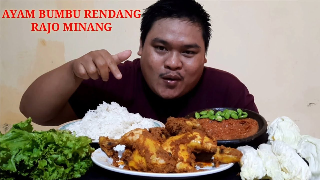 MUKBANG AYAM BUMBU RENDANG RAJO MINANG SAMBAL TERASI LALAPAN MENTAH..