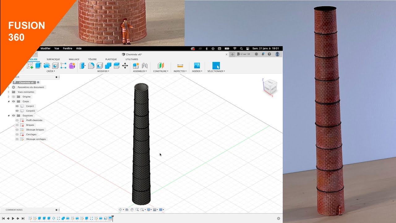 Fusion 360, cheminée d'usine en briques