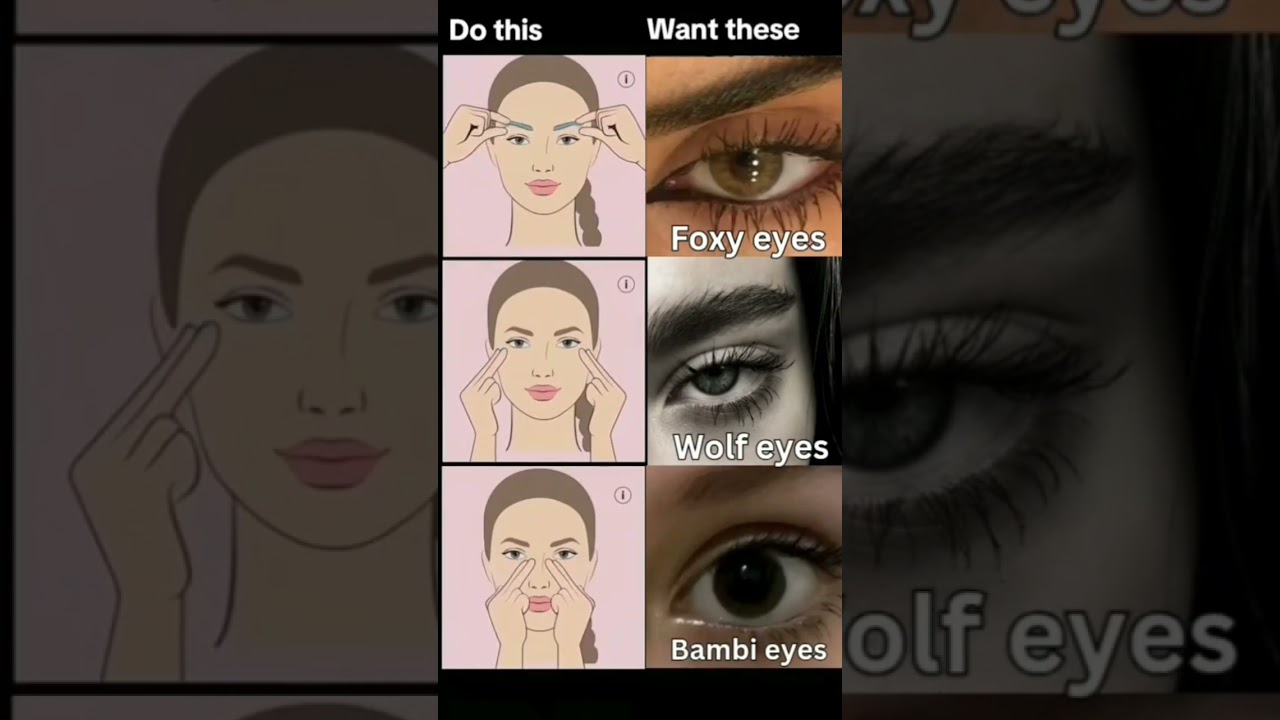 Foxy eye, Wolf eye & Bambi eye look &ndash; No makeup, just face yoga 🥶 #glowup #faceyoga #eyes #viral