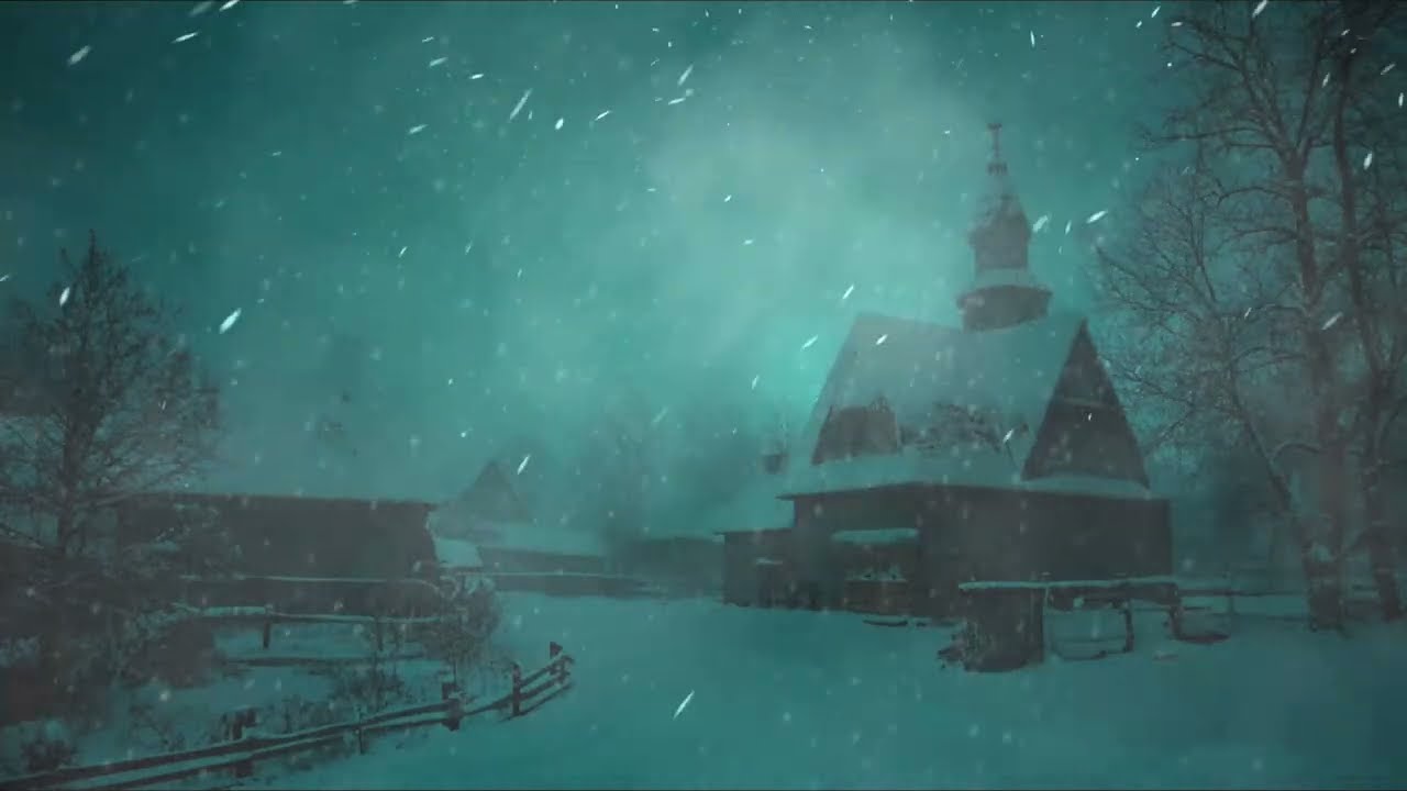 Cold and Relaxing Winter Ambience in a Snowy Village.  Sounds of Blizzard.  Howling Winds for Sleep.