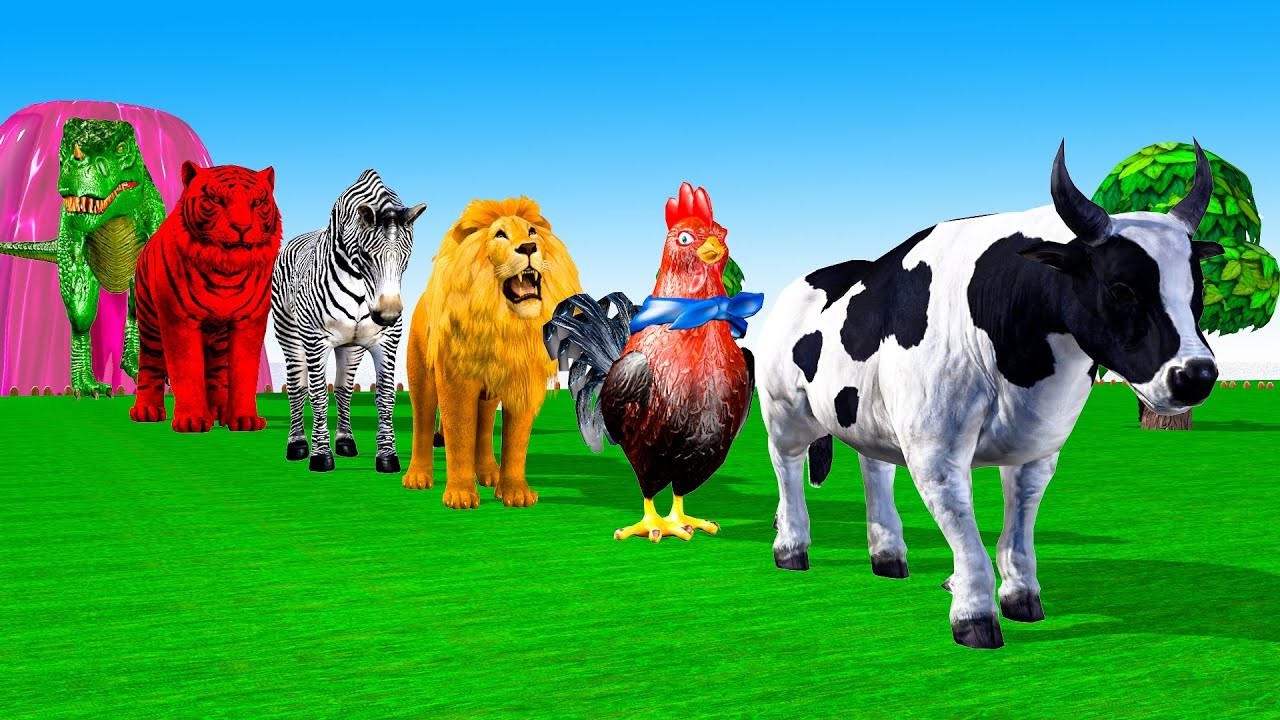 Long Slide Game With Elephant Gorilla Buffalo Hippopotamus Tiger 3d Animal Game Funny 3d Animals