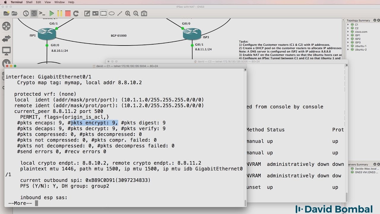 GNS3 Labs: IPsec VPN with NAT across BGP Internet routers: Answers Part 1