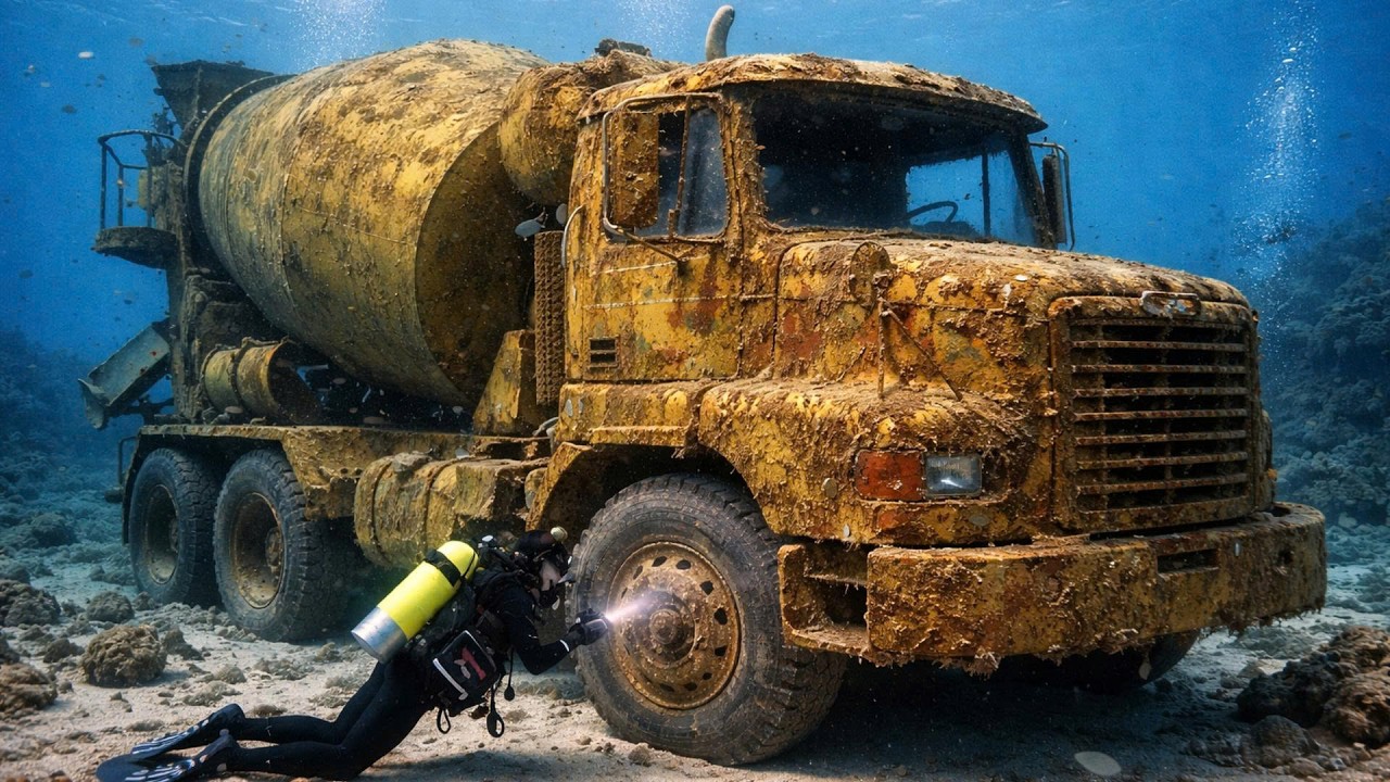 An Abandoned Cement Mixer Truck, Unused For 12 Years, Lies at The Bottom of The Sea | (ASMR)