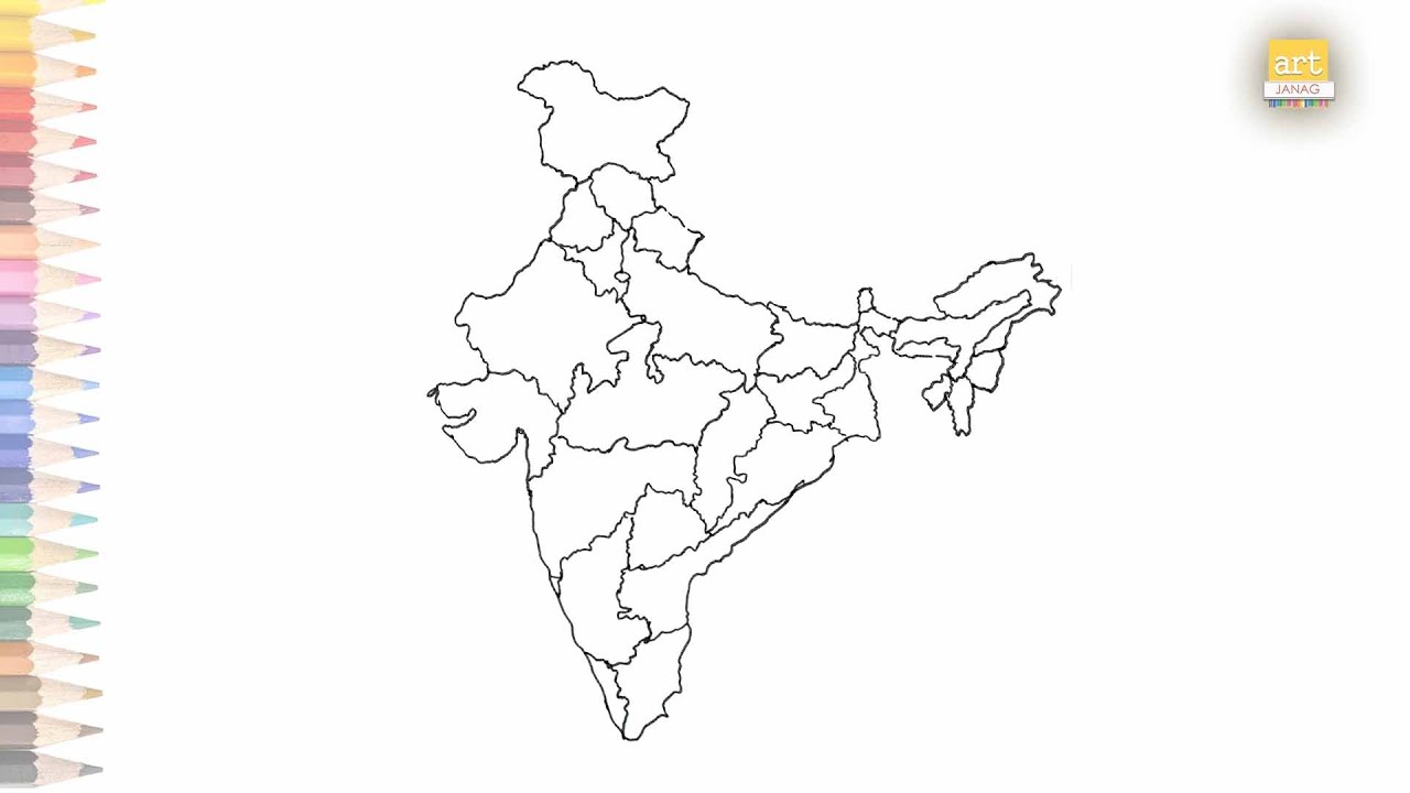 India map with new states outline drawing | How to draw India map with new States step by step