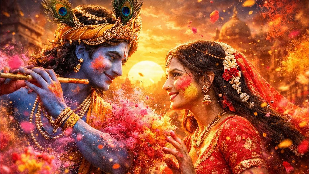 “Rang Mein Shyam ❤️ The Divine Holi of Radha Krishna”  “रंग में श्याम ❤️ राधा कृष्ण की दिव्य होली”