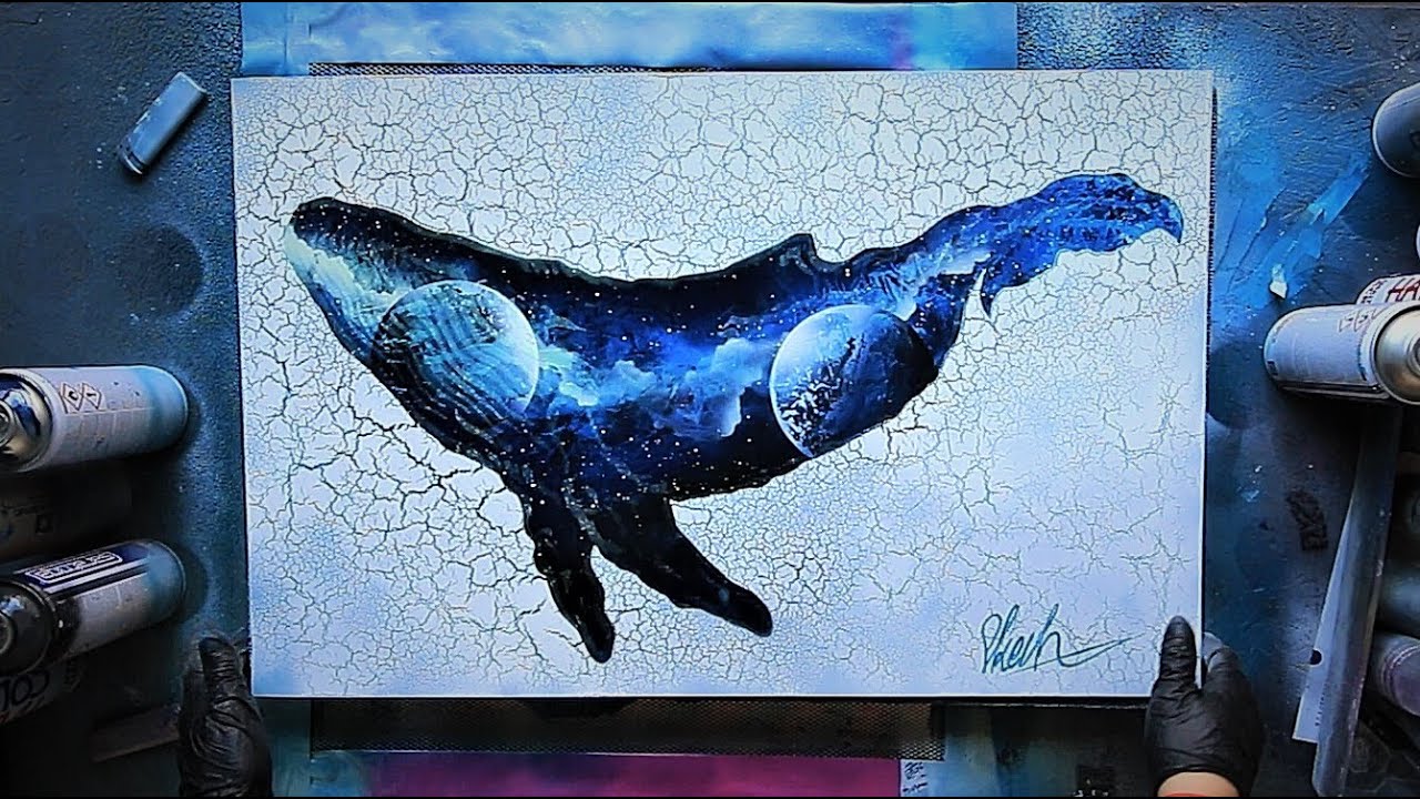 Interstellar Whale - GLOW IN THE DARK - SPRAY PAINT ART by Skech