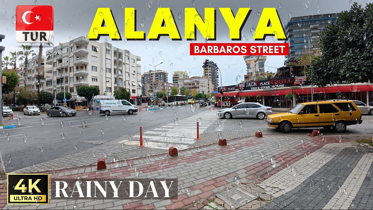Alanya Mahmutlar Barbaros Street | Antalya Turkey | December 8, 2025 [4K HD] 🌧️
