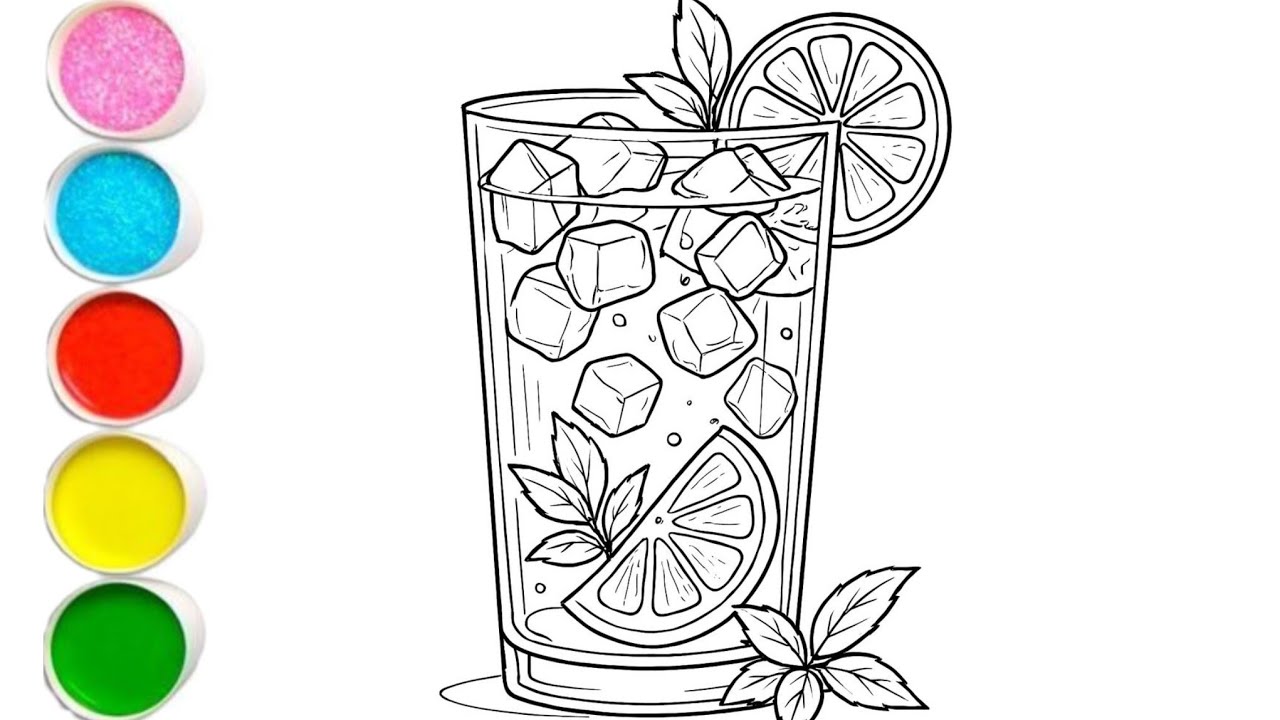 Refreshing Lemon Mint Drink Drawing ya|Cool Summer Lemonade with Ice Cubes|Easy Step By Step Drawing