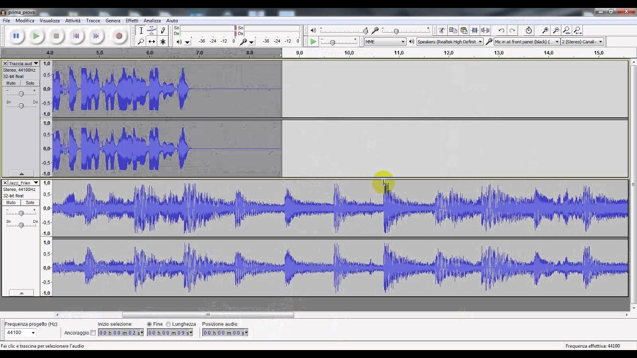 2 Mixare testo e musica con Audacity, correzioni audio