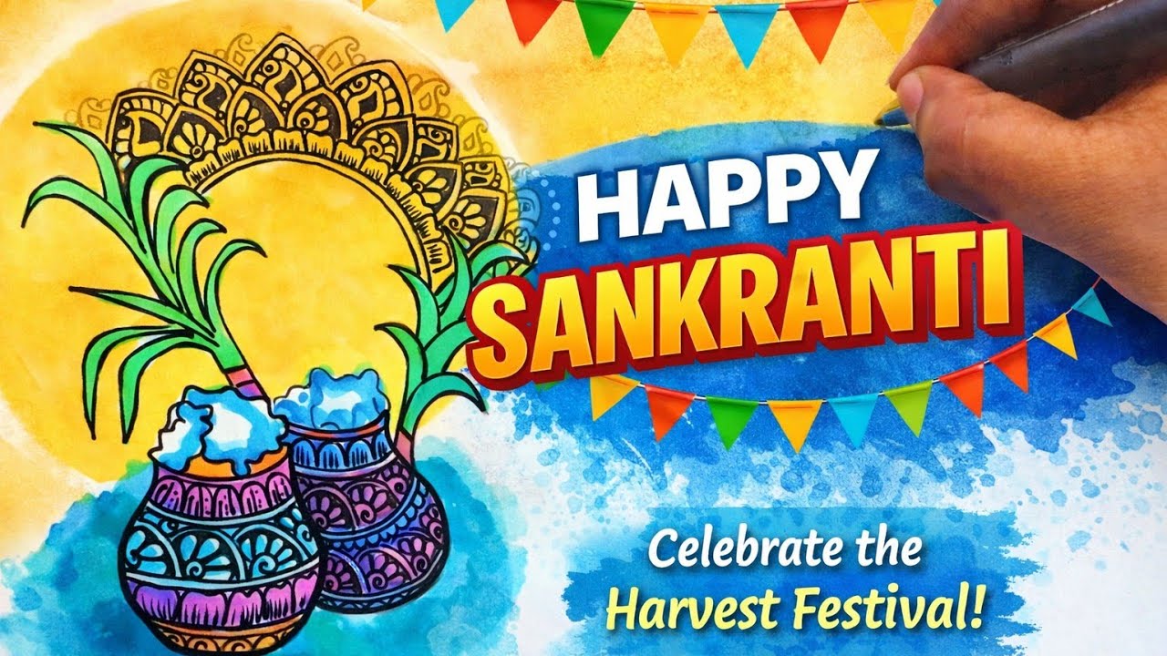 Happy Makar Sankranti Drawing Easy/Makar Sankranti Festival Drawing/How To Draw Makar Sankranti Easy