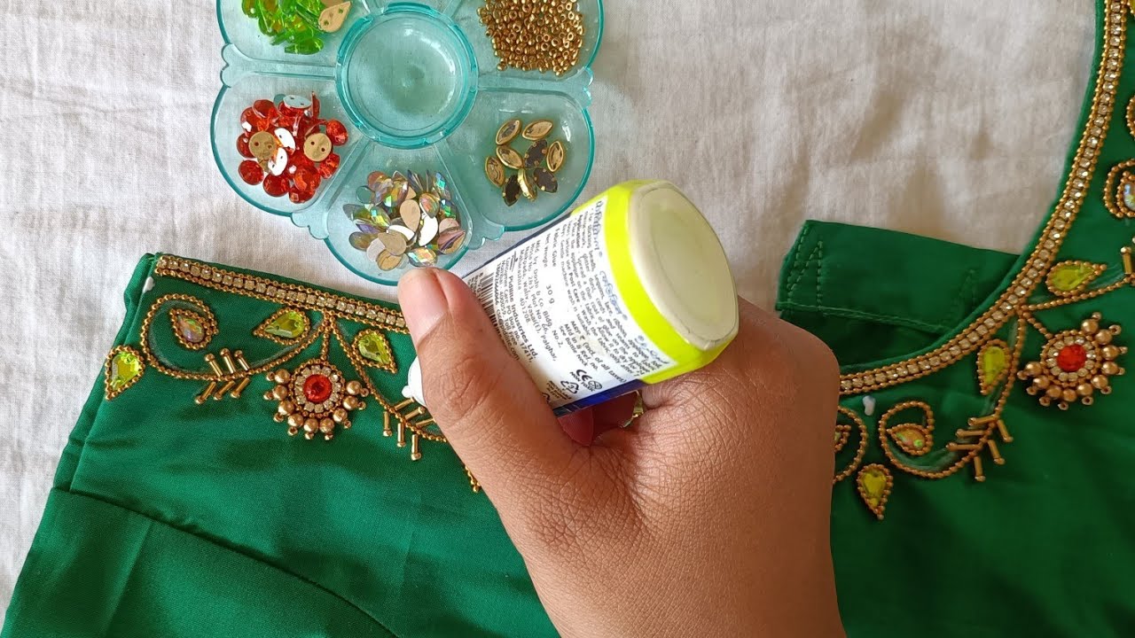 Beautiful floral Aari work blouse design with normal needle on stitched blouse|Maggam work blouse