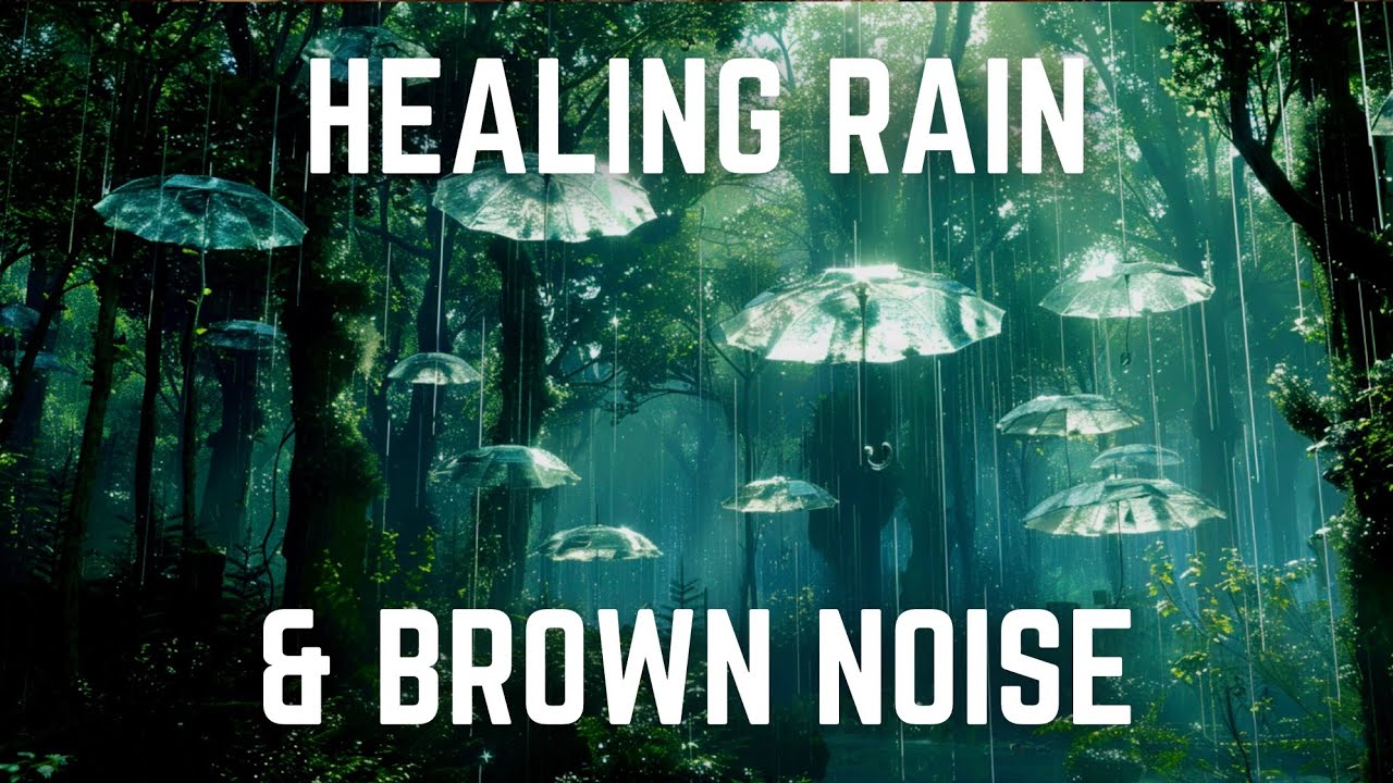 HEALING BINAURAL RAIN ON AN UMBRELLA & EXTRA FAT BROWN NOISE | 12 hrs | Black Screen | No Midway Ads