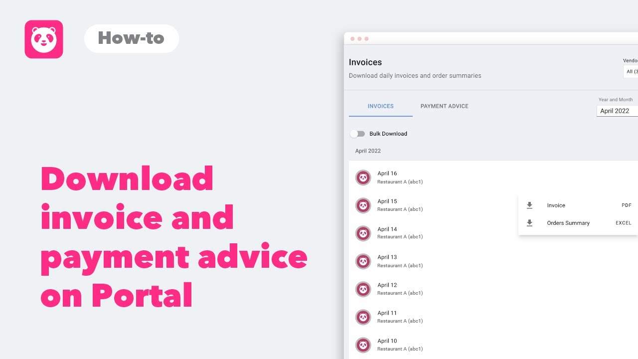 Download Invoice and Payment Advice on Portal