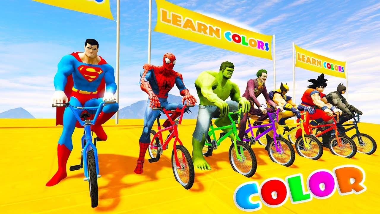 LEARN COLOR BMX FUN RACE Superhero Skok&oacute;w do wody Cartoon dla dzieci