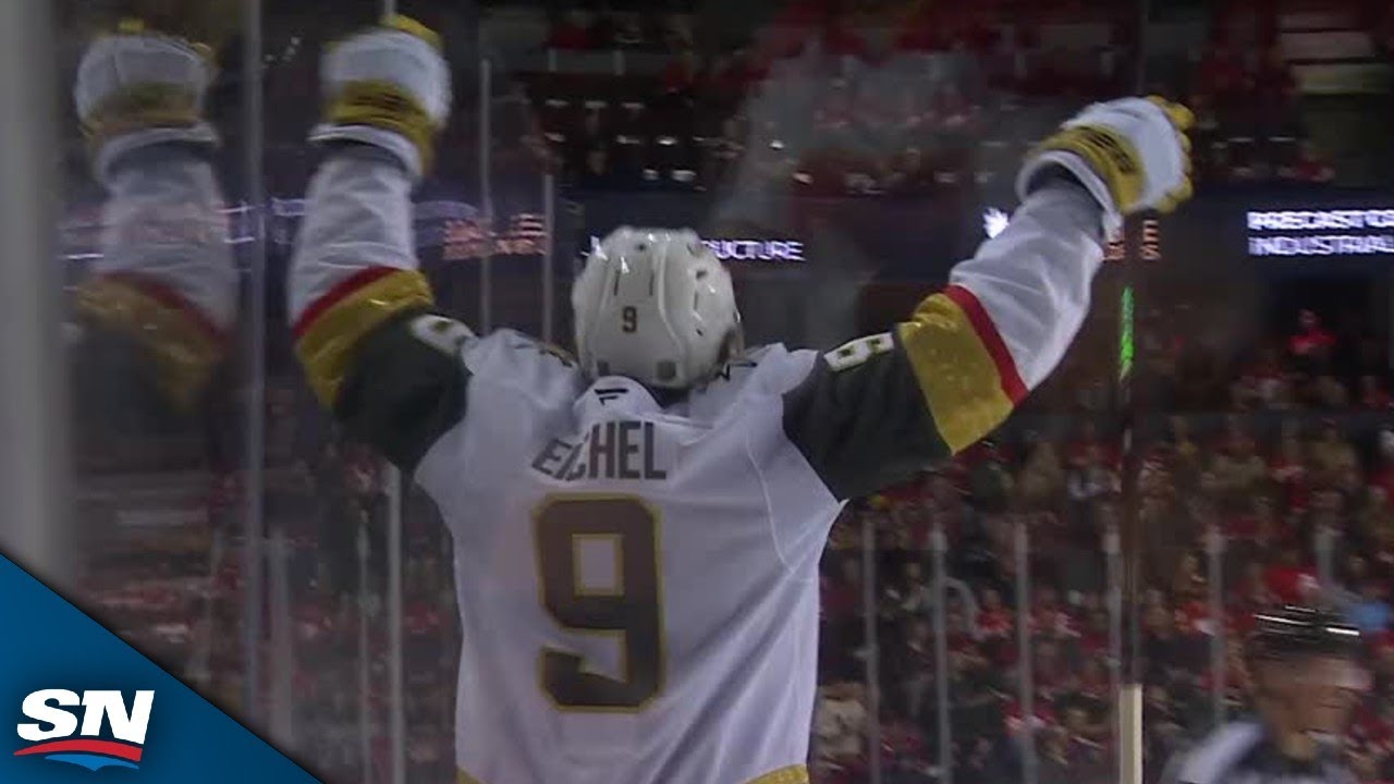 Golden Knights' Jack Eichel Powers To Net To Score Second Goal vs. Flames