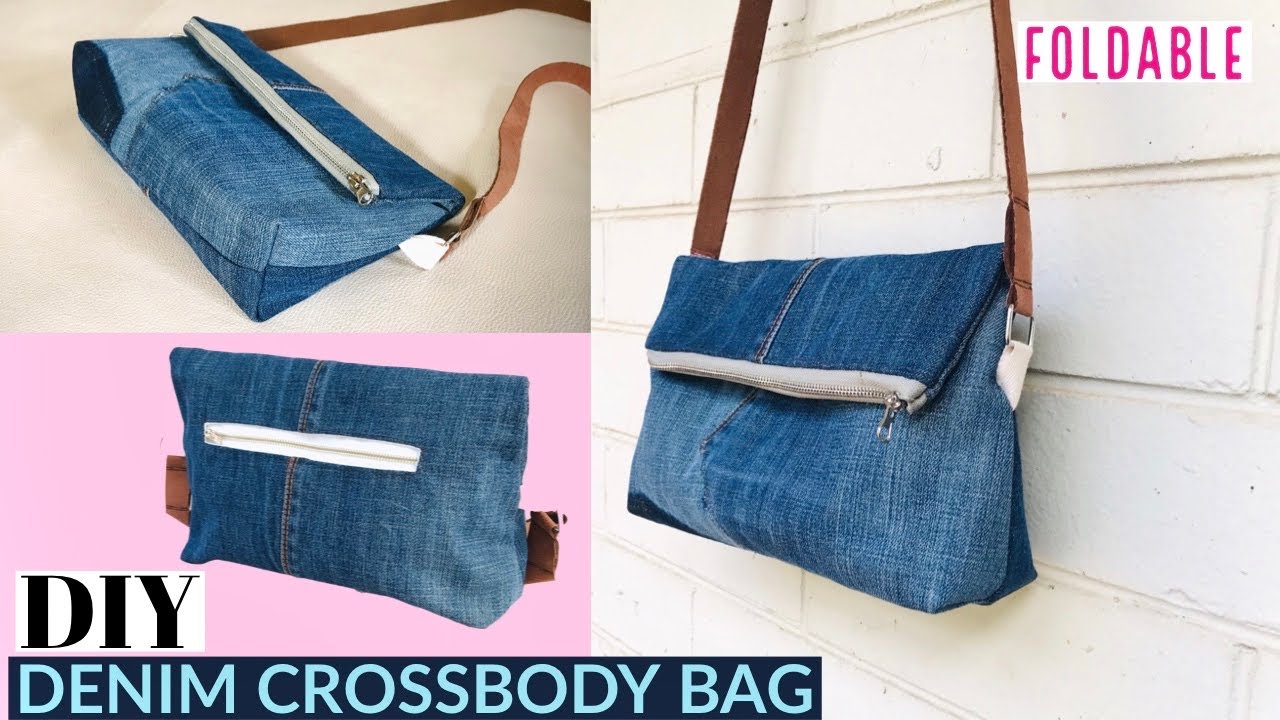DIY FOLDOVER JEANS COSSBODY BAG/SEWING BAG TUTORIALS/EASY TO MAKE/REMAKE BAGวิธีทำกระเป๋าสะพายข้าง
