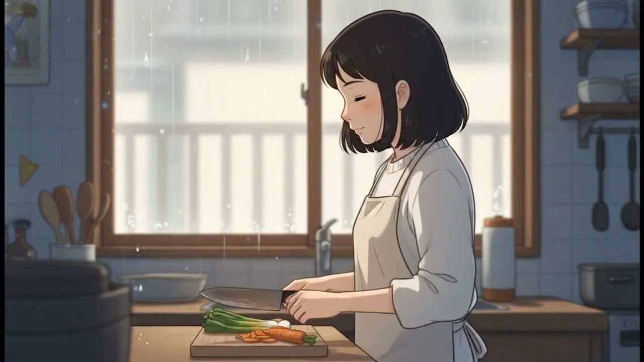Ghibli-Style ASMR | Cutting Vegetables as Rain Taps the Window 🌧️🥕