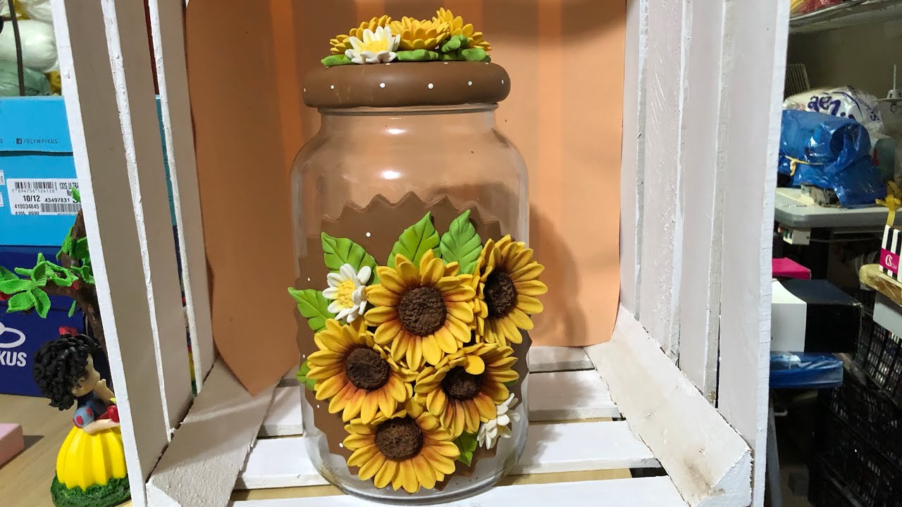 Pote decorado com girassol