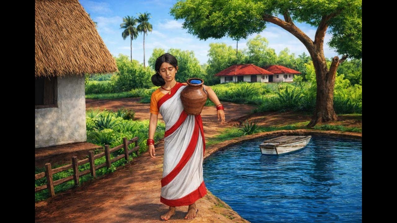 Drawing of Village Women | Beautiful Landscape Drawing | beautiful Indian village woman drawing