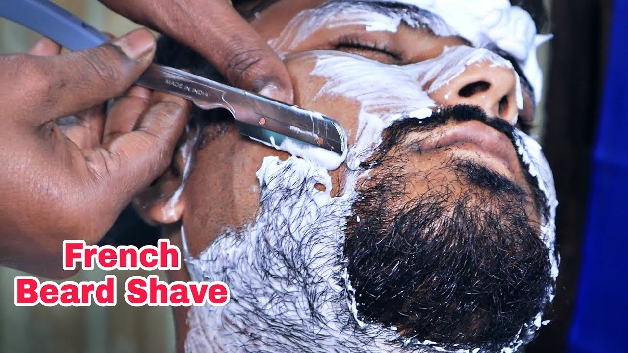 French Beard Shaving With Straight Razor by Indian Barber | Beard Trim With Scissor | ASMR Shaving