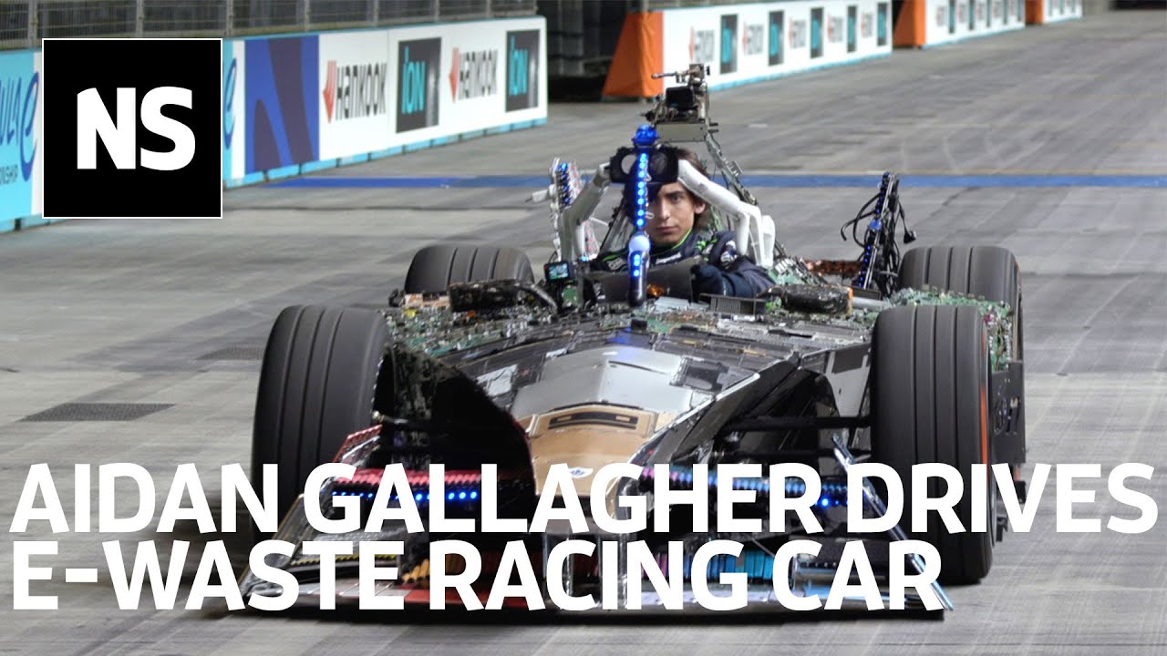 Aidan Gallagher unveils racing car made from electronic waste