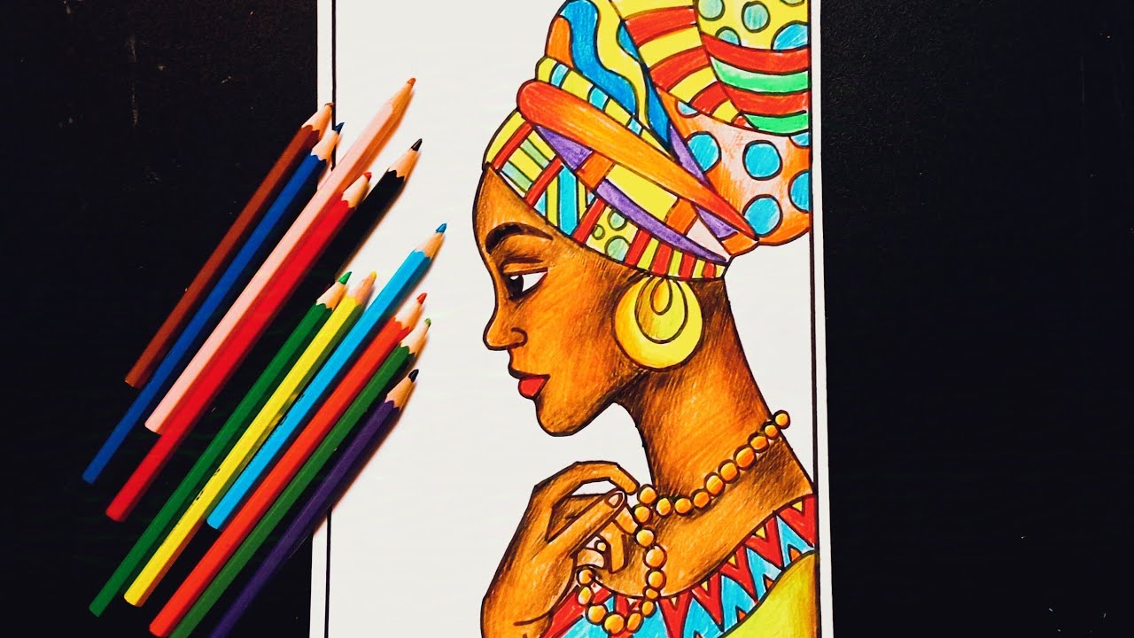 رسم الفن الافريقي|| رسم بورتريه افريقي|| رسم عن الفن الافريقي للمبتدئين خطوةبخطوة Easy drawing