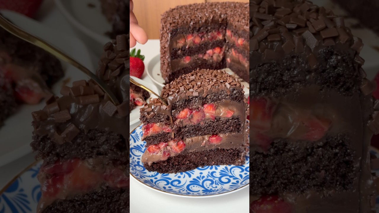 Aprenda a fazer bolo de brigadeiro com morangos!