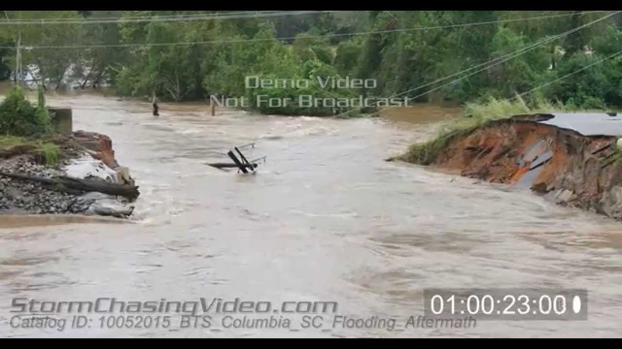 Columbia, SC Flooding Aftermath - 4K Stock Footage - 10/5/2015