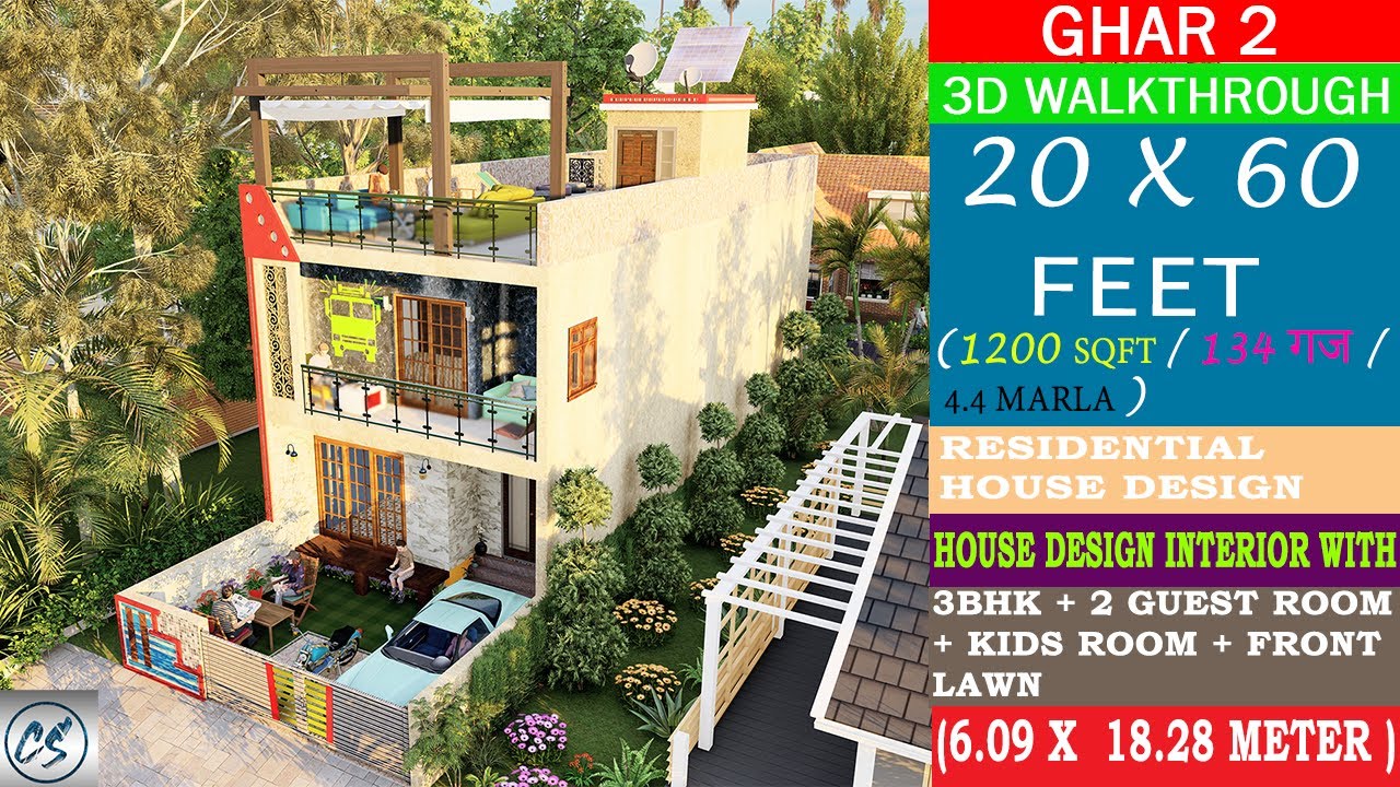 20x60 HOUSE DESIGN 1200 SQFT | 3D Walkthrough with Interior  