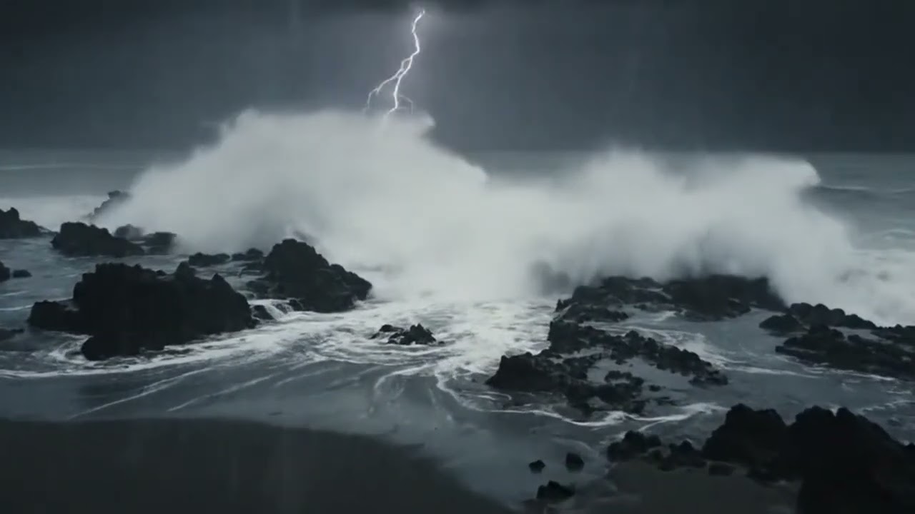Fall Asleep with Powerful Waves at Night on Museddu Beach - Ocean Sounds for Deep Sleeping
