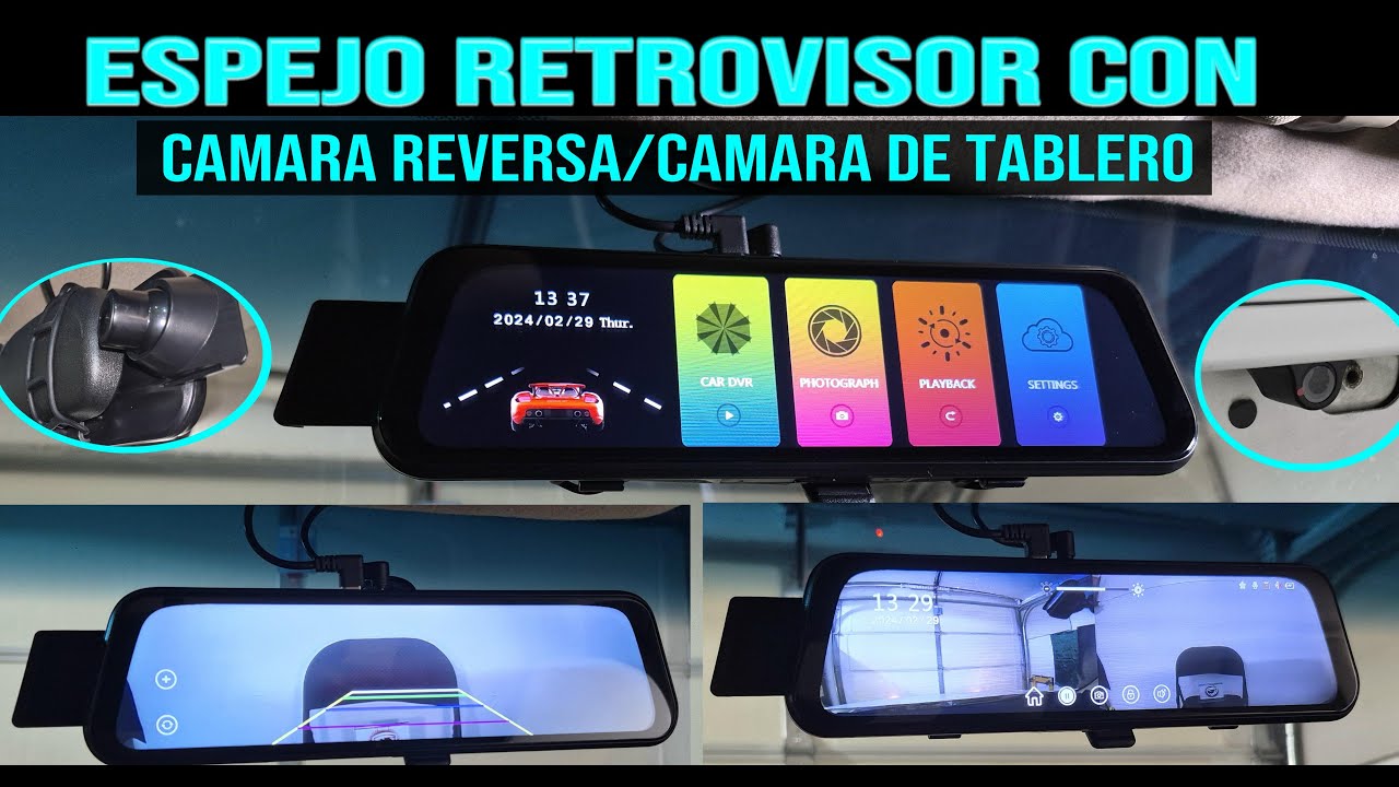 Como instalar espejo retrovisor con cámara de reversa y cámara frontal (dash cam)