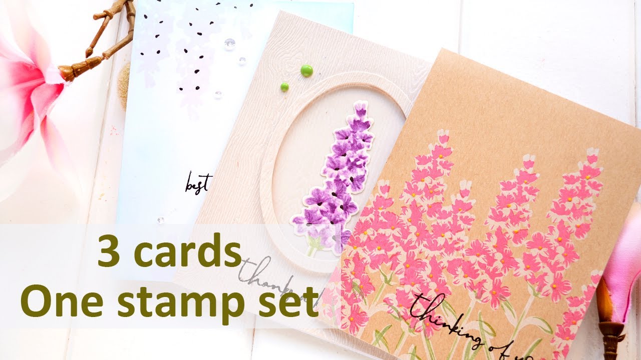 One stamp 3 cards | Altenew build A Flower Lavender